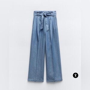 Zara denim wide leg, paperbag pants